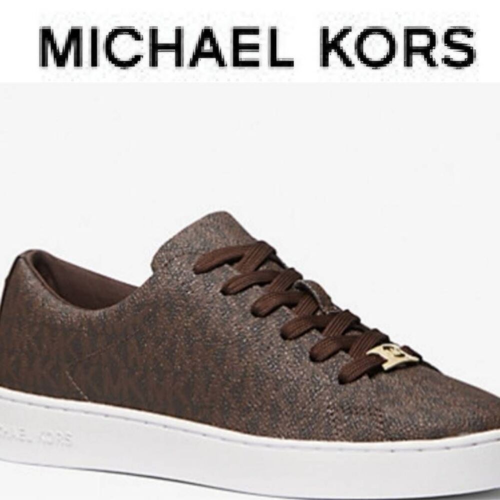 Michael Kors Keaton‎ Signature Logo Lace-Up Sneakers- Brown